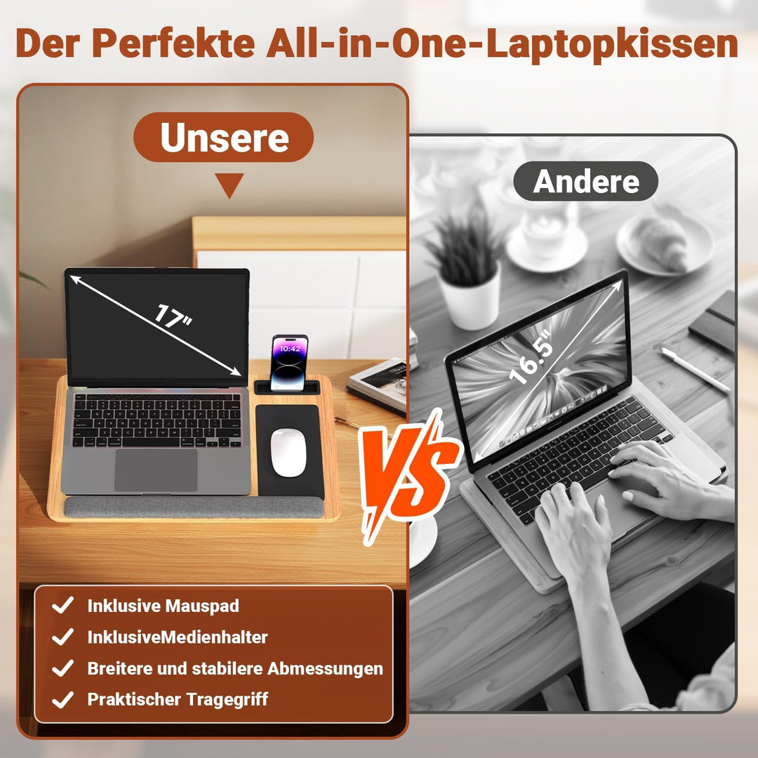 Laptopkissen Gross & Ergonomisch mit Handgelenkauflage & gepolsterter Unterseite – Laptoptisch für B