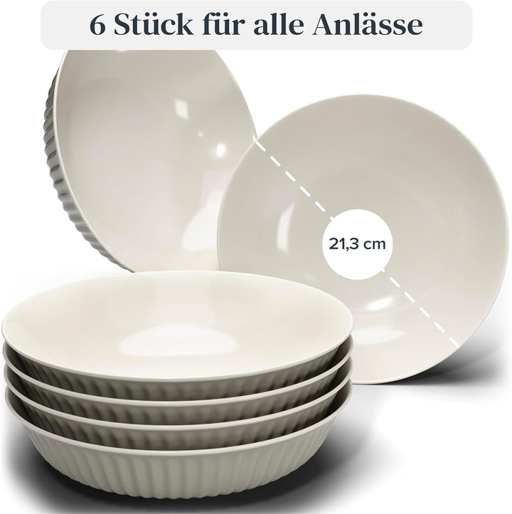 Suppenteller 6er Set Hygge Serie - Premium Steingut, Kratzfest, Für Spülmaschine, Mikrowelle - Styli