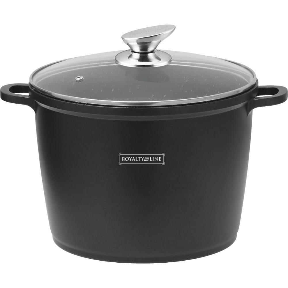 Royalty Line Suppentopf 24 cm Marmor beschichtet + Glasdeckel (7 Liter, Schwarz)
