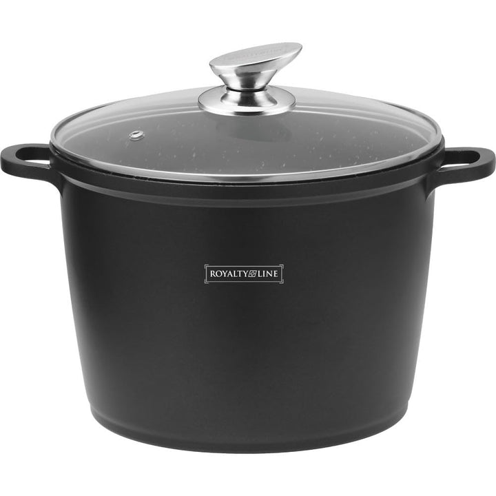 Royalty Line Suppentopf 24 cm Marmor beschichtet + Glasdeckel (7 Liter, Schwarz)