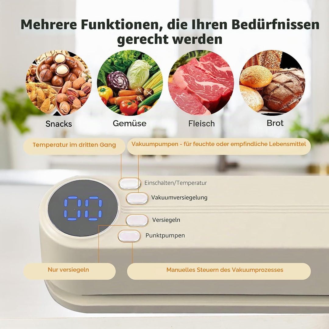 Mini Vakuumierer, Tragbar 60 KPA Folienschweissgerät mit 3 Temperaturstufen, 5 Beutel, 1 Inflator Ad