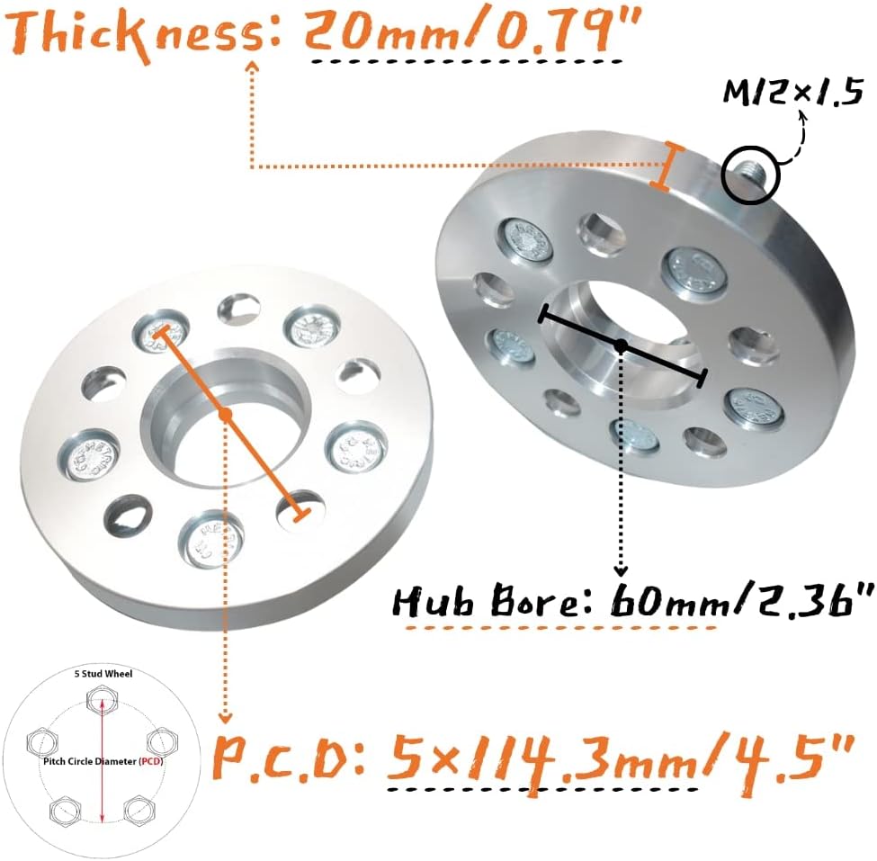 JINGLING KJ 5 Lug Spurverbreiterungen PCD 5 x 114,3 Nabenbohrung 60 mm geschmiedet 2 Stück Thickness
