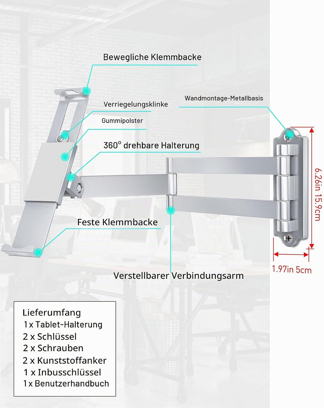 AboveTEK Tablet Wandhalterung iPad Ständer für 7-11Zoll Tablets/iPad/Galaxy Tab/Slate/Fire Tablet Ha