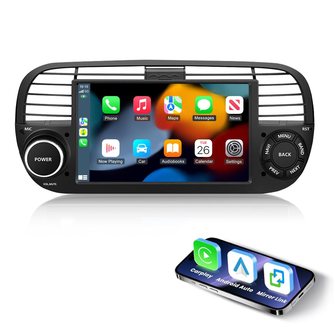 ESSGOO 4+64G Wireless Autoradio Android 14 mit Carplay und Android Auto Für FIAT 500 2007-2015 mit 7