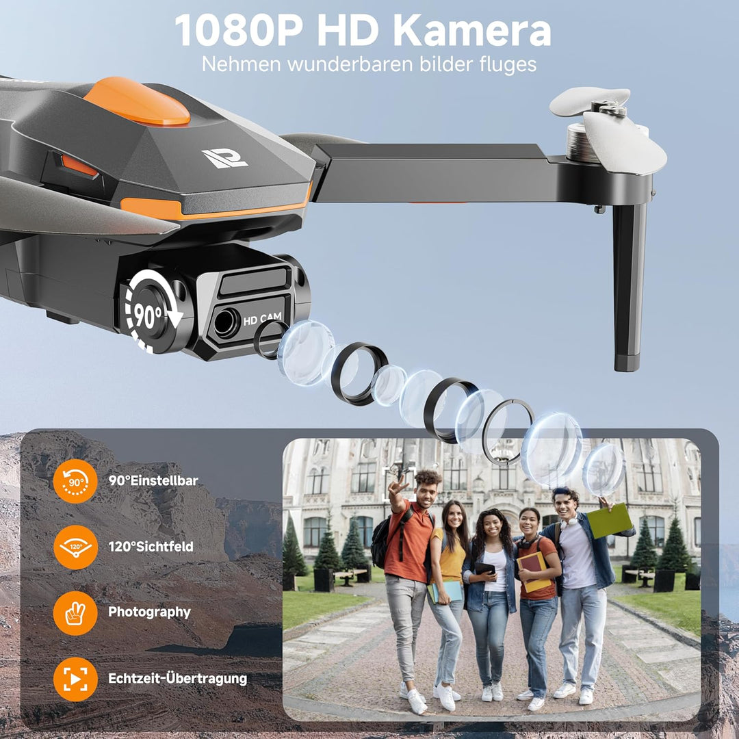 PLEGBLE Drohne mit Kamera für Kinder, Mini Drohne Erwachsene, Bürstenlosem Motor FPV RC Drone mit 5G