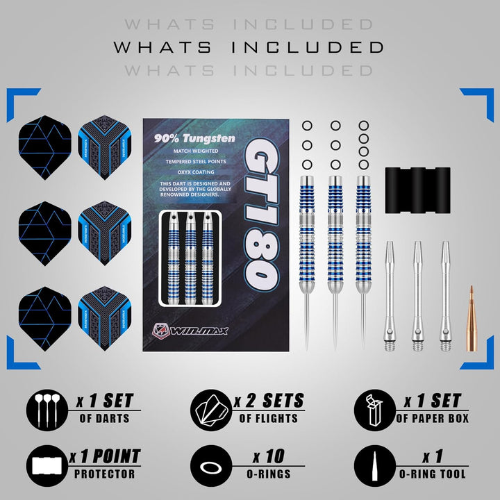 WIN.MAX Dartpfeile mit Metallspitze 90% Tungsten 3 Stück 90% Wolfram Stahl Darts 18-28 Gramm Dart pr