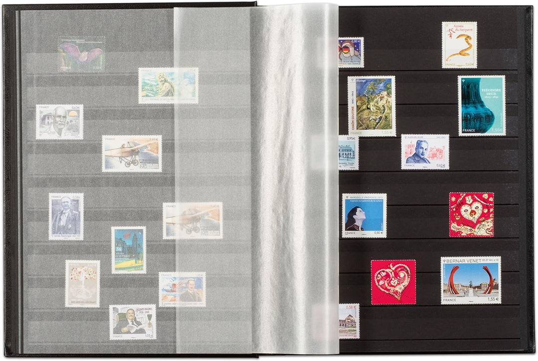Leuchtturm 314718 Briefmarken-Sammelalbum Comfort - DIN A4, 64 Seiten, Pergaminstreifen, wattierter