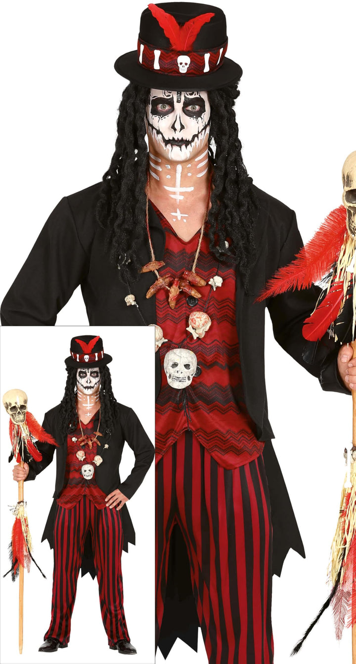 FIESTAS GUIRCA Voodoo Schamane Halloween Kostüm Herren – Hexer Kostüm inklusive Voodoo Doctor Zylind