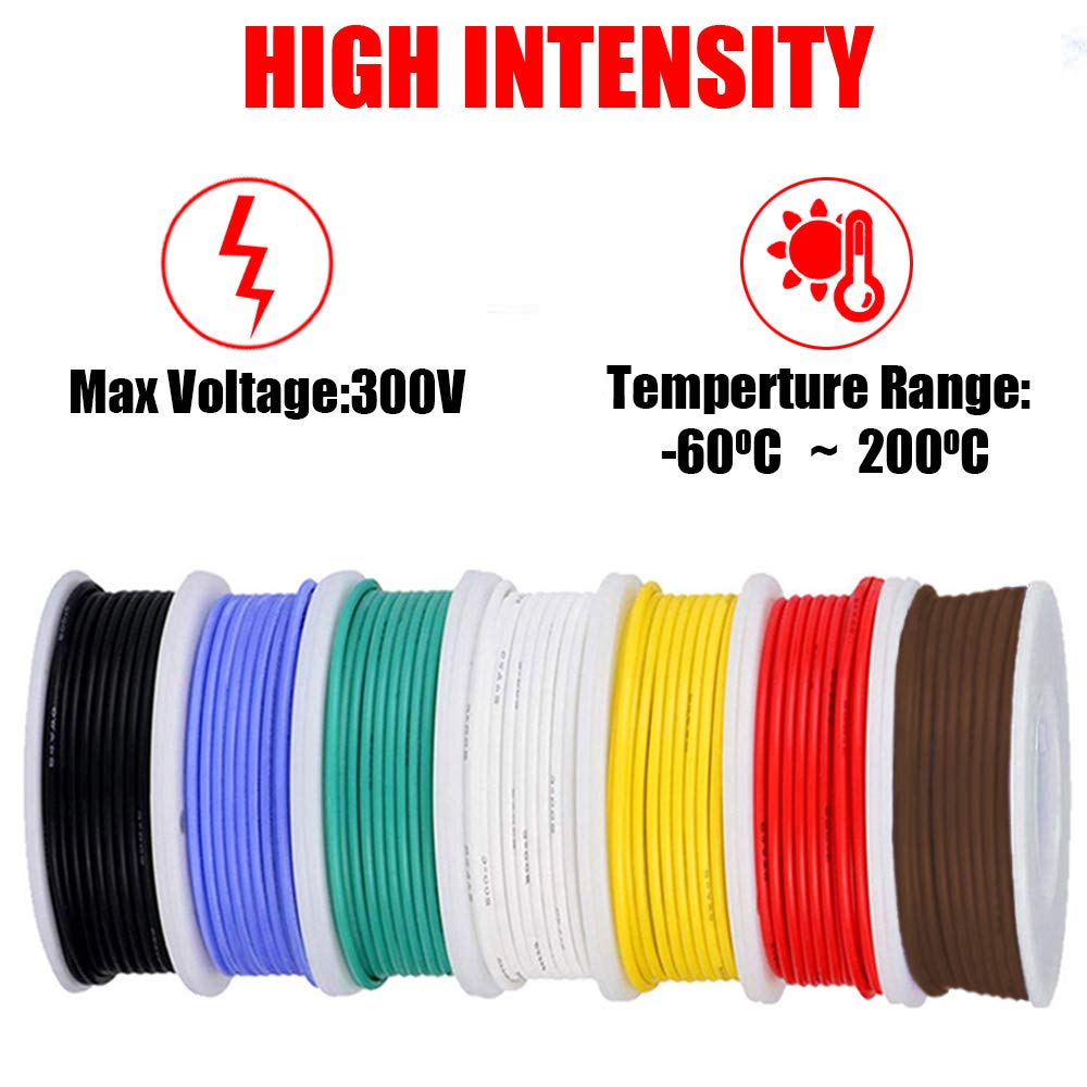 Youmile 26 AWG Silikon Elektrischer Draht Kabel Sortiments kit 300V 7 Farbe Spule Jeweils 10m/33ft 2