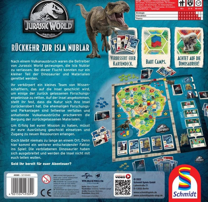 Schmidt Spiele 49389 Jurassic World, Rückkehr nach Isla Nubar, Deckbuilding und Brettspiel, bunt Sin