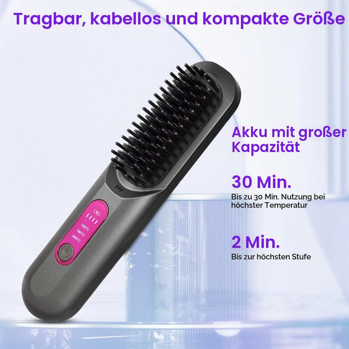 LOPHE Mini Haarglätterbürste, Glättbürste Kabellos, Hair Straightener Comb mit LCD-Bildschirm 3-Stuf