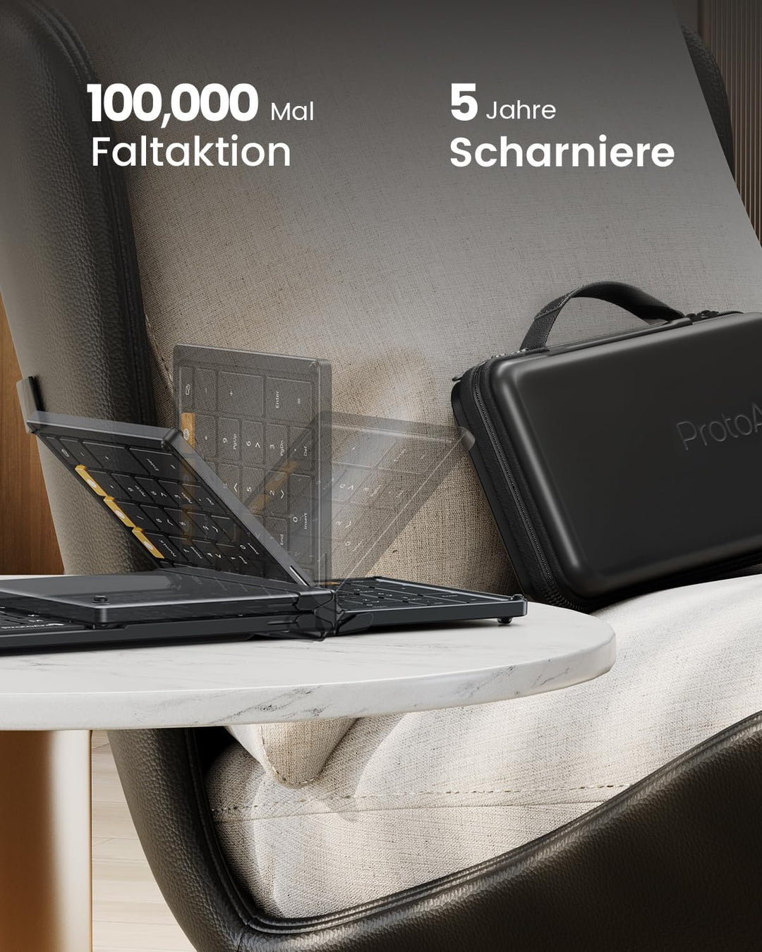 ProtoArc Faltbare Tastatur Kabellos und Maus, XKM01 Bluetooth Tastatur Klappbar Maus Set, 2.4G+Dual