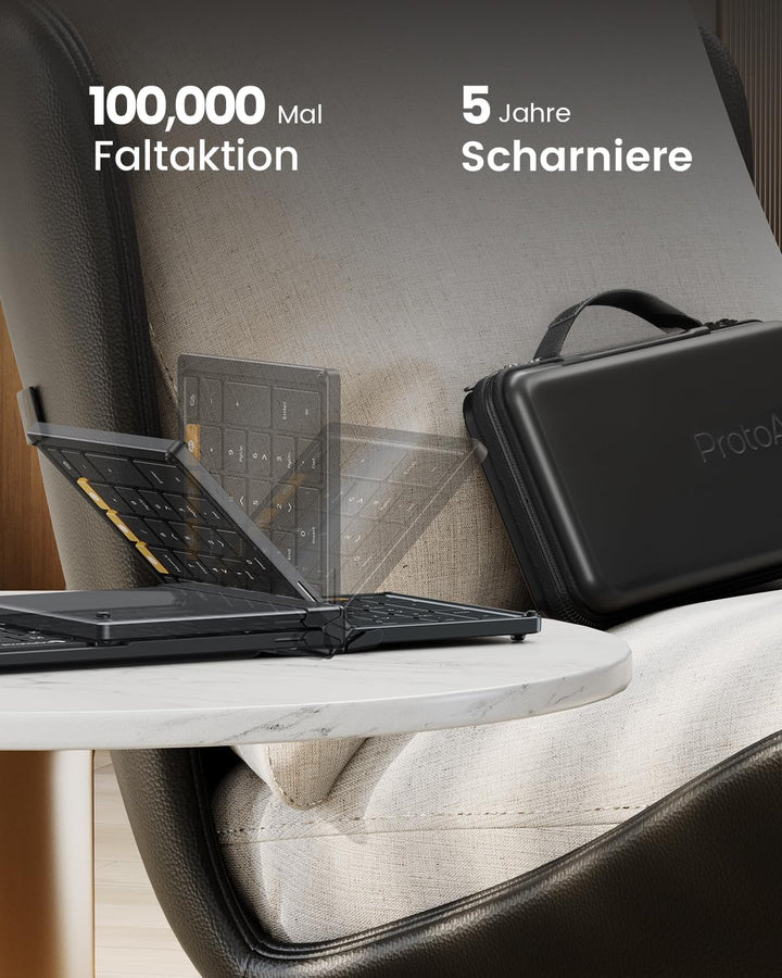 ProtoArc Faltbare Tastatur Kabellos und Maus, XKM01 Bluetooth Tastatur Klappbar Maus Set, 2.4G+Dual