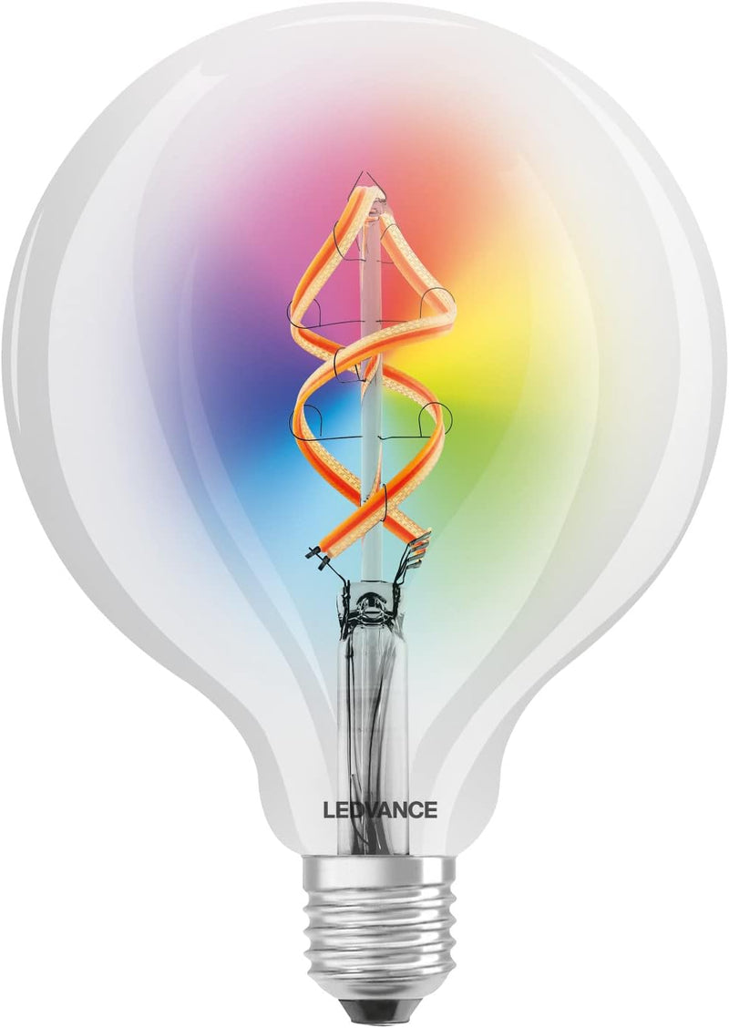 LEDVANCE Smarte LED-Lampe mit Wifi Technologie, E27, RGB, Globeform, Farbiges Filament als Stimmungs