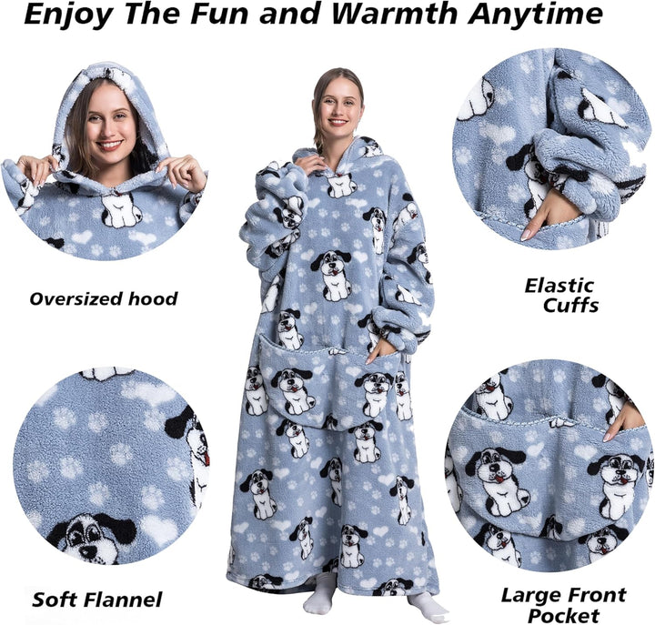 Lange Hoodie Decke mit Ärmeln für Damen & Erwachsene - Kuscheldecke mit Ärmeln - Weiche & Warme Deck
