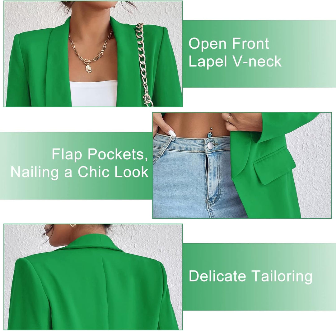 Damen Blazer Langer Casual Open Front Blazer Arbeit Büro Jacken mit Taschen Grün XS, Grün XS