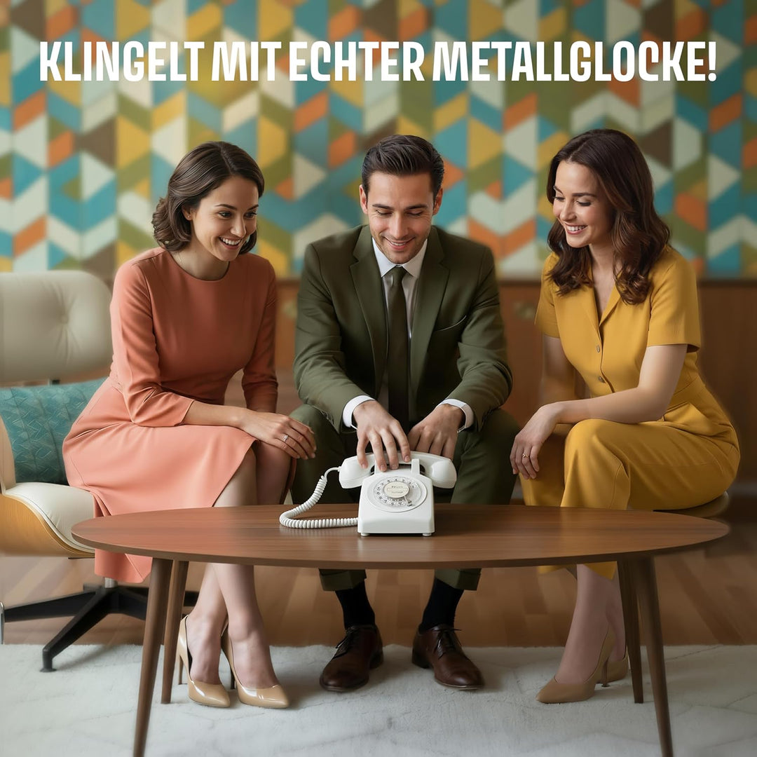 Opis Technology 60s Cable Retro Telefon mit Wählscheibe – Klassisches Festnetztelefon, mechanische M