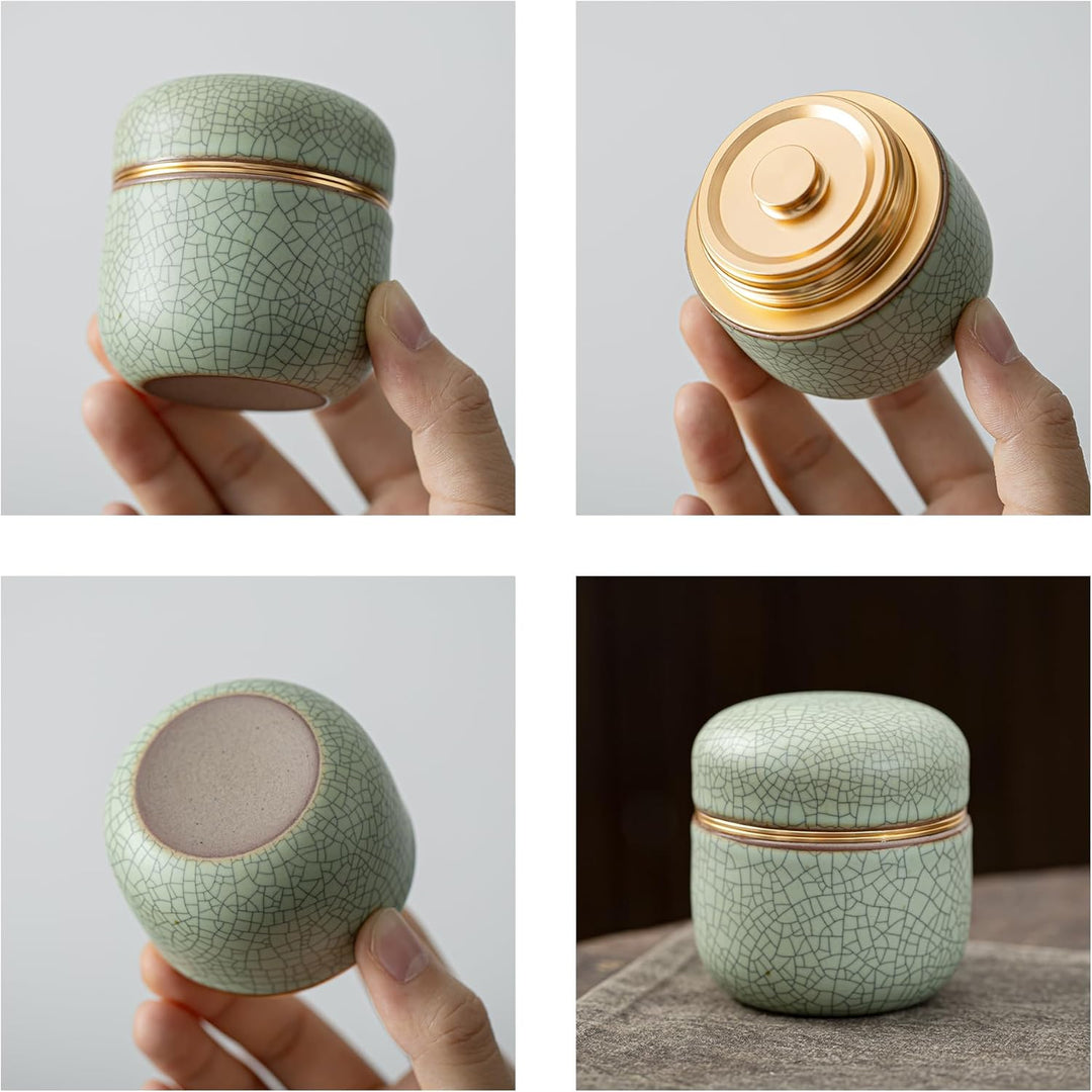 TEANAGOO Kleiner keramischer Matcha-Behälter | 2,8 oz tragbarer Aufbewahrungsbehälter, doppelt versi