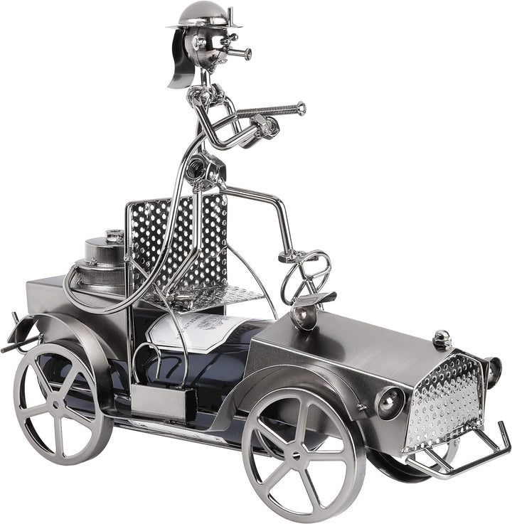 Brubaker Weinflaschenhalter Feuerwehrwagen - Löschzug mit Feuerwehrmann aus Metall mit Grusskarte fü