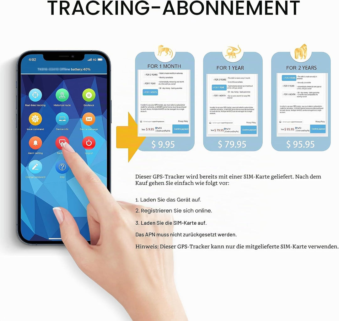 Winnes Mini GPS Tracker 4G mit SIM-Karte APP/Web-Echtzeitpositionierung GPS Tracker Kinder Unterstüt