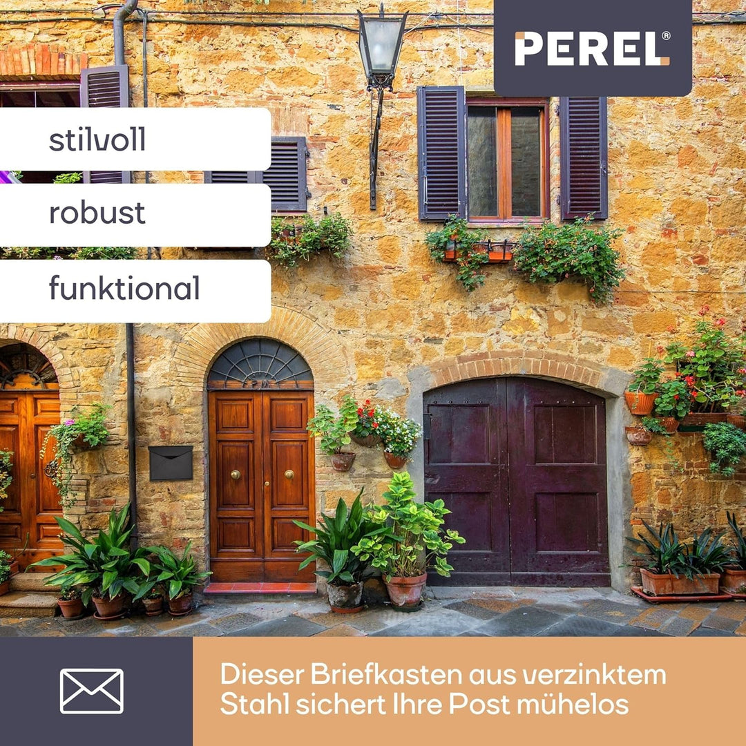 Perel Briefkasten Verona, Wandmontage oder freistehend, inkl. 2 Schlüssel, Abmessungen (H x B x T) 3