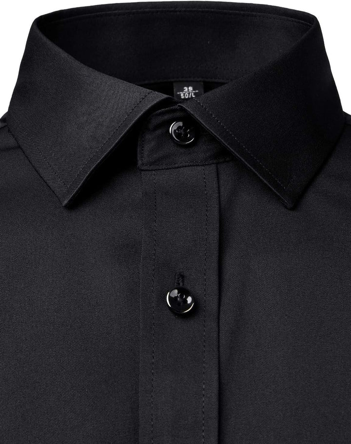 PARKLEES Herren Tailliert Freizeit Langarm Hemd Businesshemd für Hochzeit Business S Schwarz, S Schw