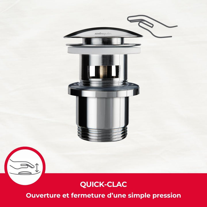 Wirquin 30723123 Ablaufgarnitur für Waschbecken, Messing, Quick-Clac-System – Überlauf, kurzes Ablau