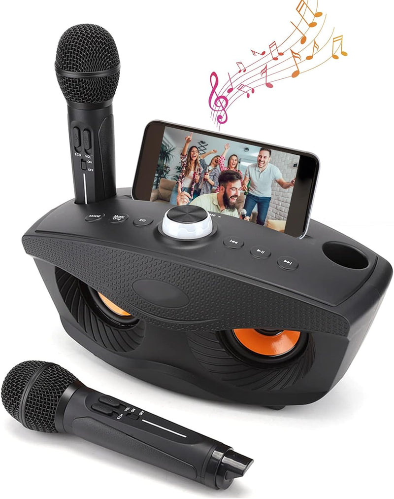 Bewinner Kabelloser Karaoke, Heim Bluetooth Lautsprecher mit Zwei Mikrofonen, Mikrofon Tragbarer Kar