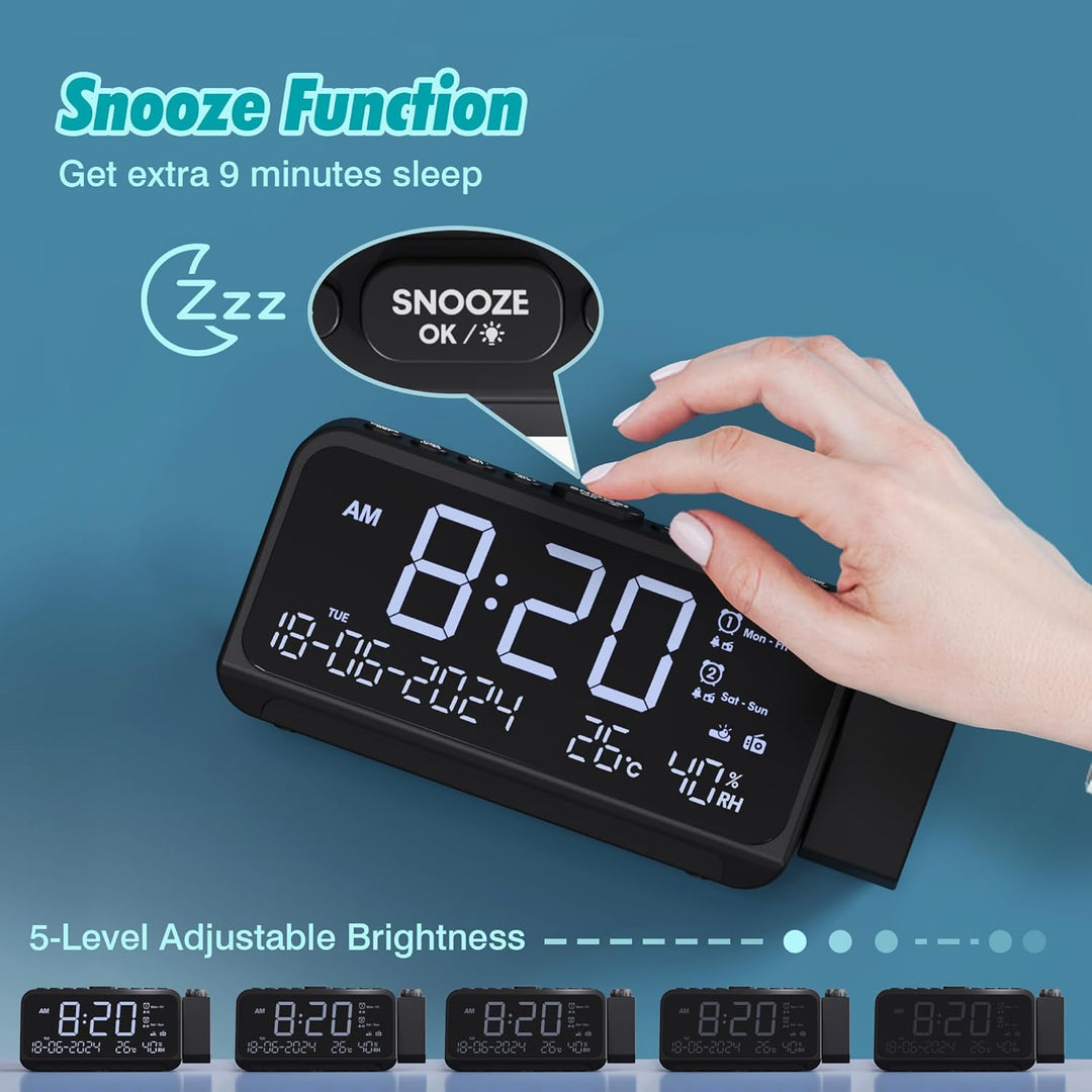 Mesqool Radiowecker mit 320° Projektor, Digitaluhr für Schlafzimmer, USB/Type-C-Anschluss, Doppelala