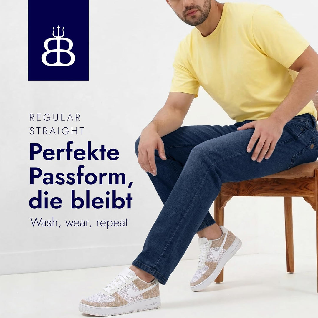 BARBONS Herren Jeans - Bügelleicht - Regular-Fit Stretch - Business Freizeit - Hochwertige Jeans-Hos