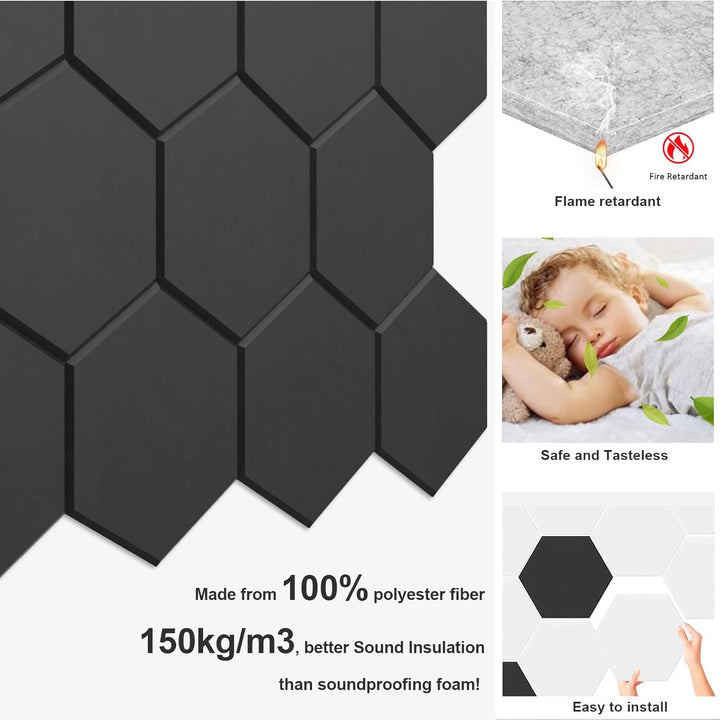 JBER 12 Pack Sechseck-Akustik-Paneele, Schallschutzschaum selbstklebend, 30 X 26 X 1cm High-Density-