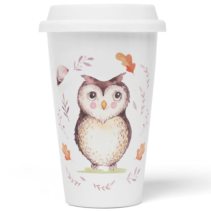 JUNIWORDS To-Go Becher mit Deckel, Eule Aquarell