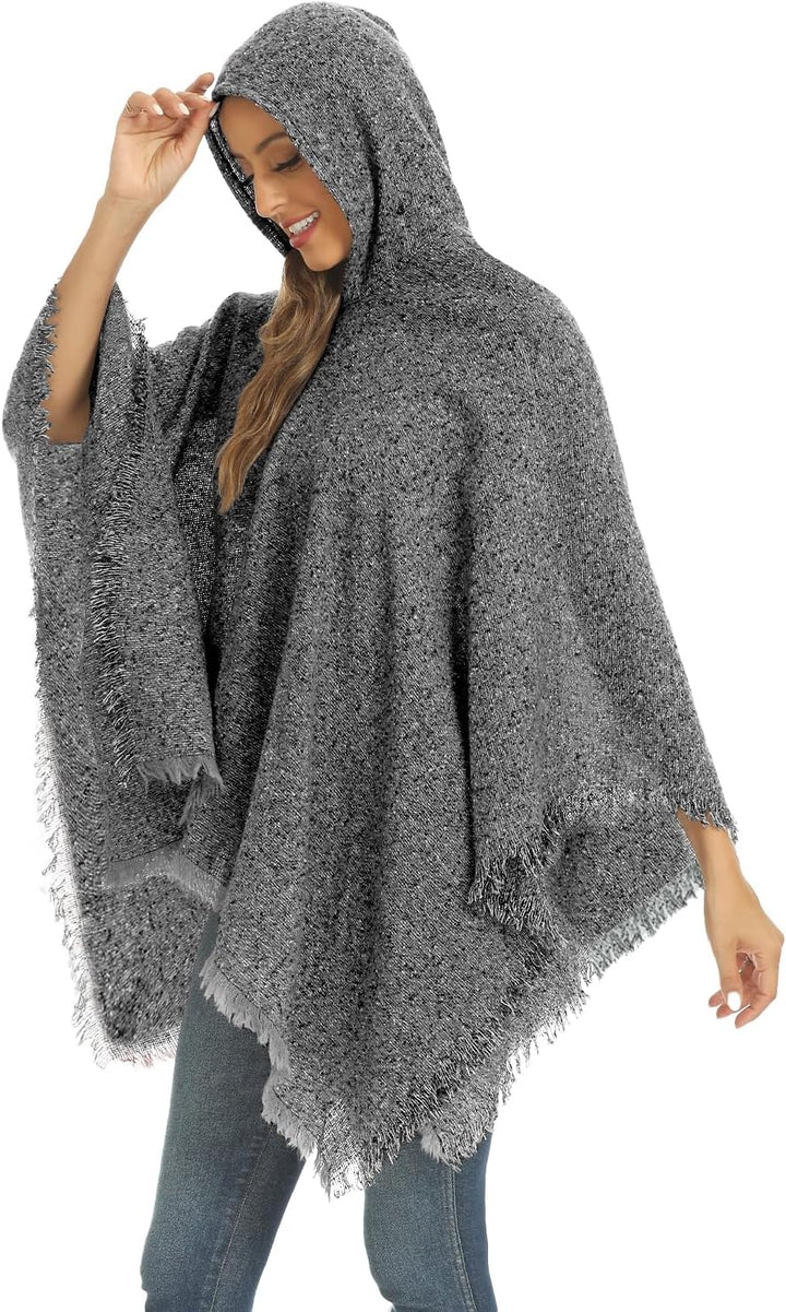 crazy bean Poncho Damen mit Kapuze mit Fransen Cape Damen Winter Warm Winddichte V-Ausschnitt Poncho