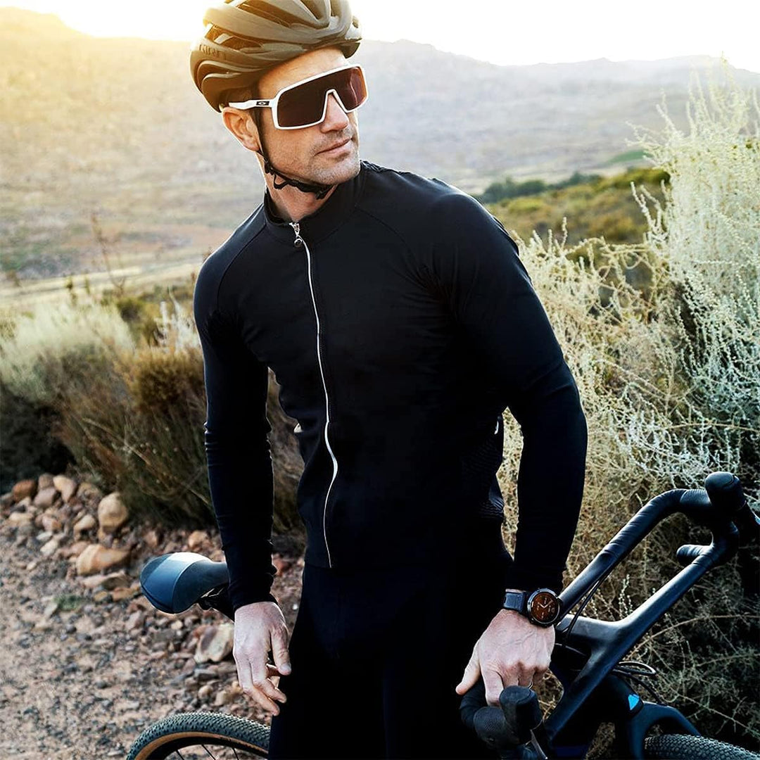 Wulibike Radtrikot für Herren, langärmlig, Rennradtrikot, atmungsaktiv und schnelltrocknend, mit Rei