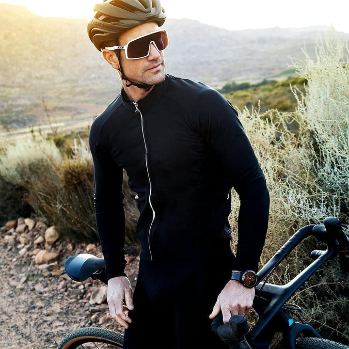 Wulibike Radtrikot für Herren, langärmlig, Rennradtrikot, atmungsaktiv und schnelltrocknend, mit Rei