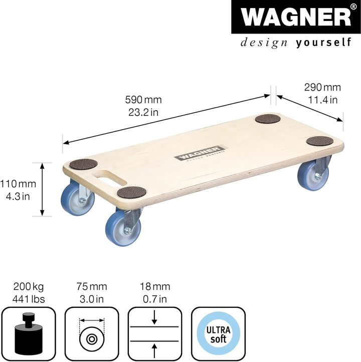 WAGNER Transportroller Transporthilfe I Schichtholz 59 x 29 x 11 cm, Tragkraft 200 kg I Möbelroller