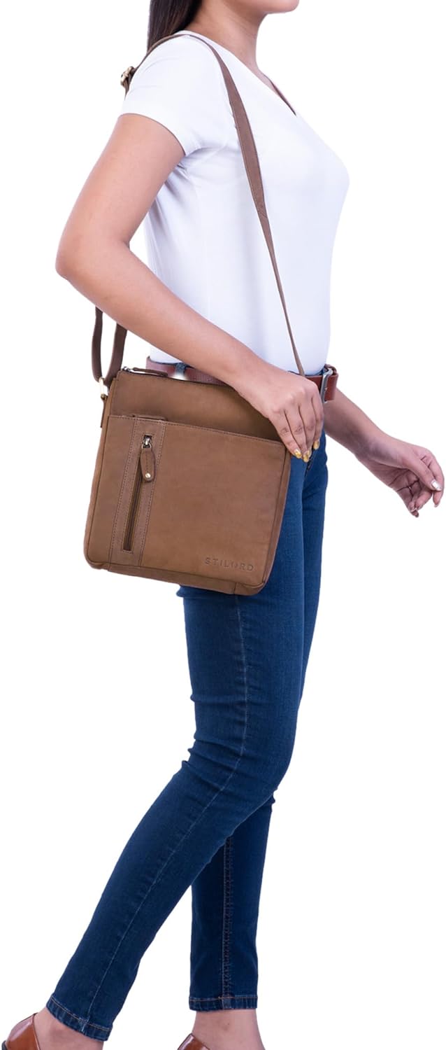 STILORD 'Brady' Messenger Bag Leder Braun klein Umhängetasche Schultertasche für iPad 10,1 Zoll Tabl