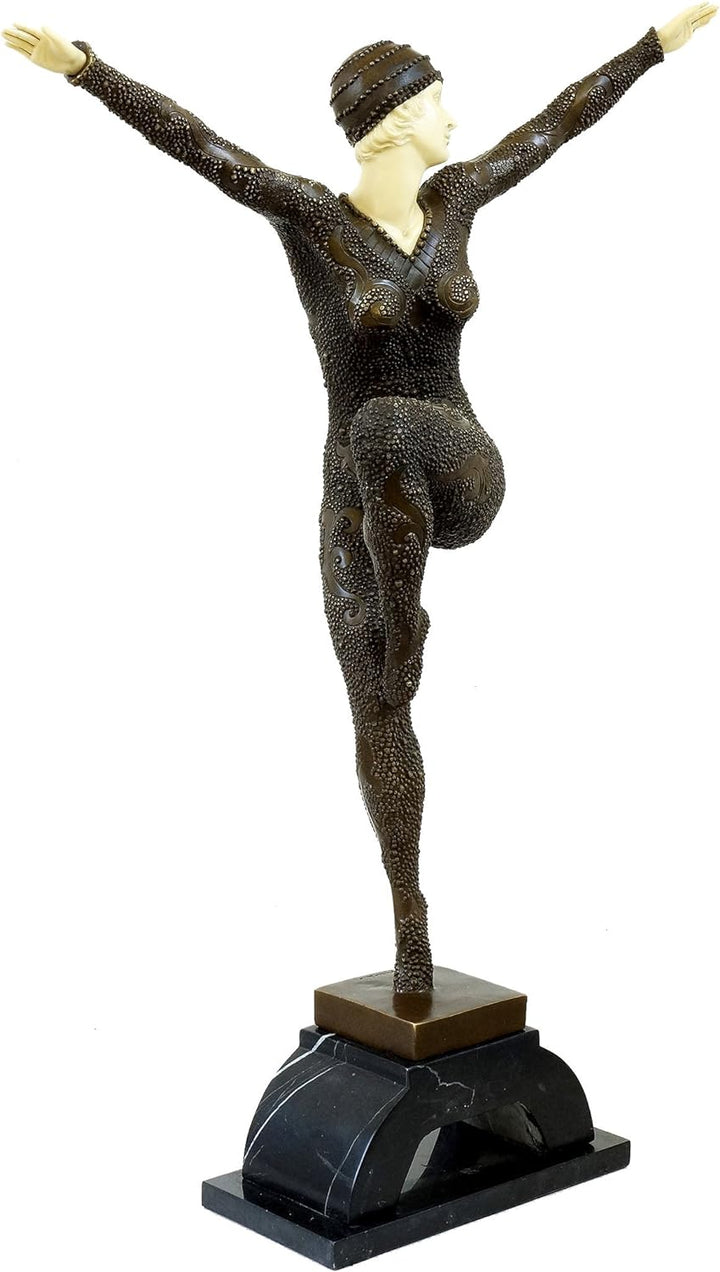 Kunst & Ambiente - Grosse Art Deco Skulptur - XXL Tänzerin auf Marmorsockel Figur - D. H. Chiparus s