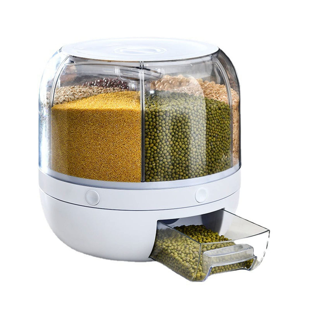 Vorratsdosen Müsli Aufbewahrungsbox, 5kg/10kg 6 Raster Kunststoff Trockenfutter Spender Reisbox 360°