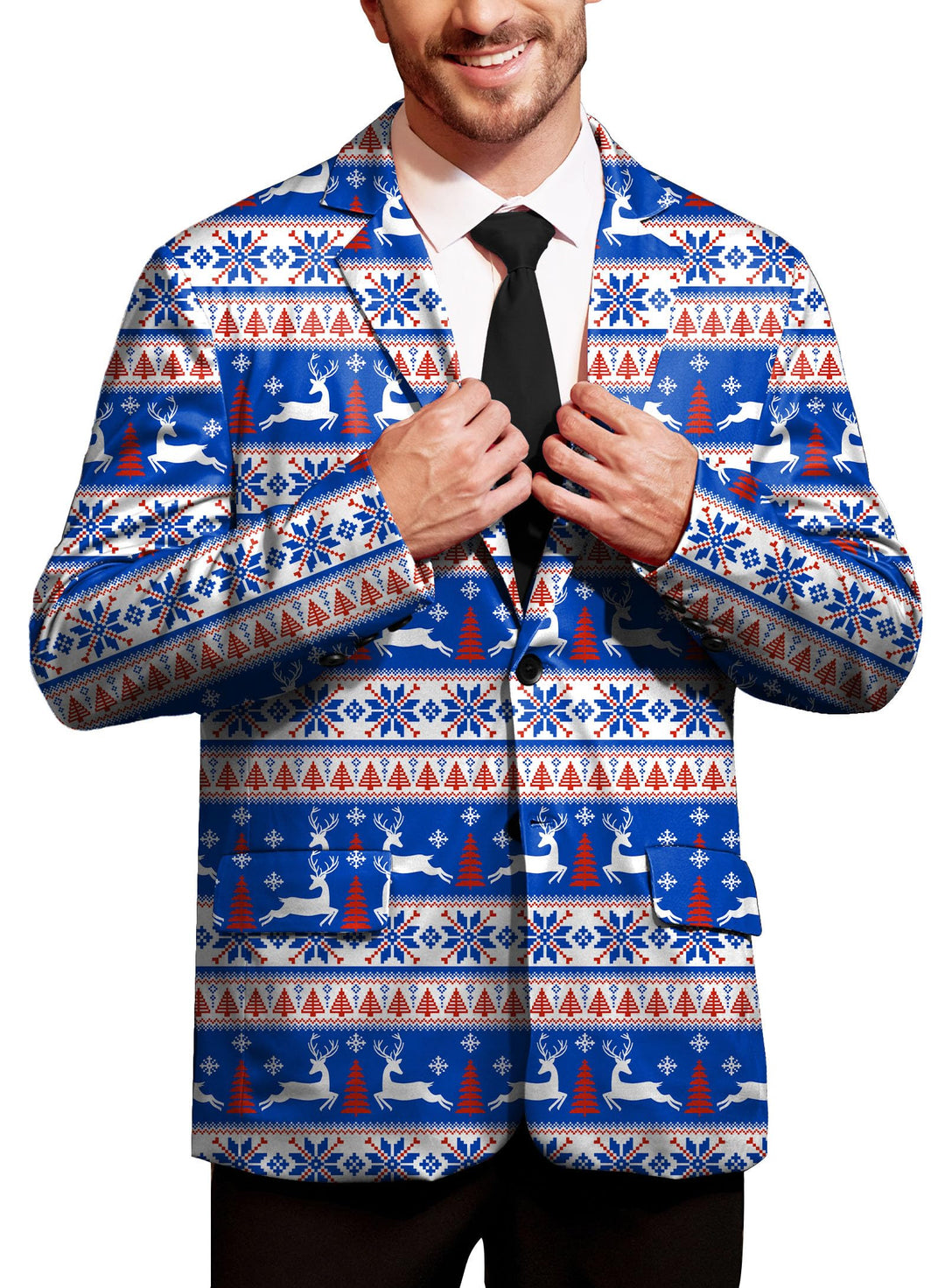 BesserBay Herren Weihnachtsblazer Bedruckte Langarm Anzugjacke Xmas Kostüm Blazer Slim Fit Blazer Fr