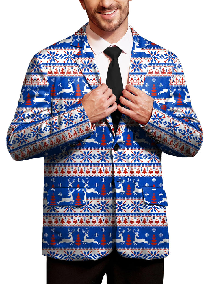 BesserBay Herren Weihnachtsblazer Bedruckte Langarm Anzugjacke Xmas Kostüm Blazer Slim Fit Blazer Fr
