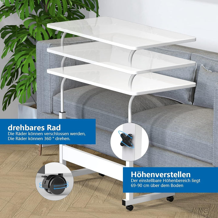 PIPIPOXER 60x40cm Laptoptisch höhenverstellbarer Schreibtisch mit drehbarer Rollen Computertisch mob
