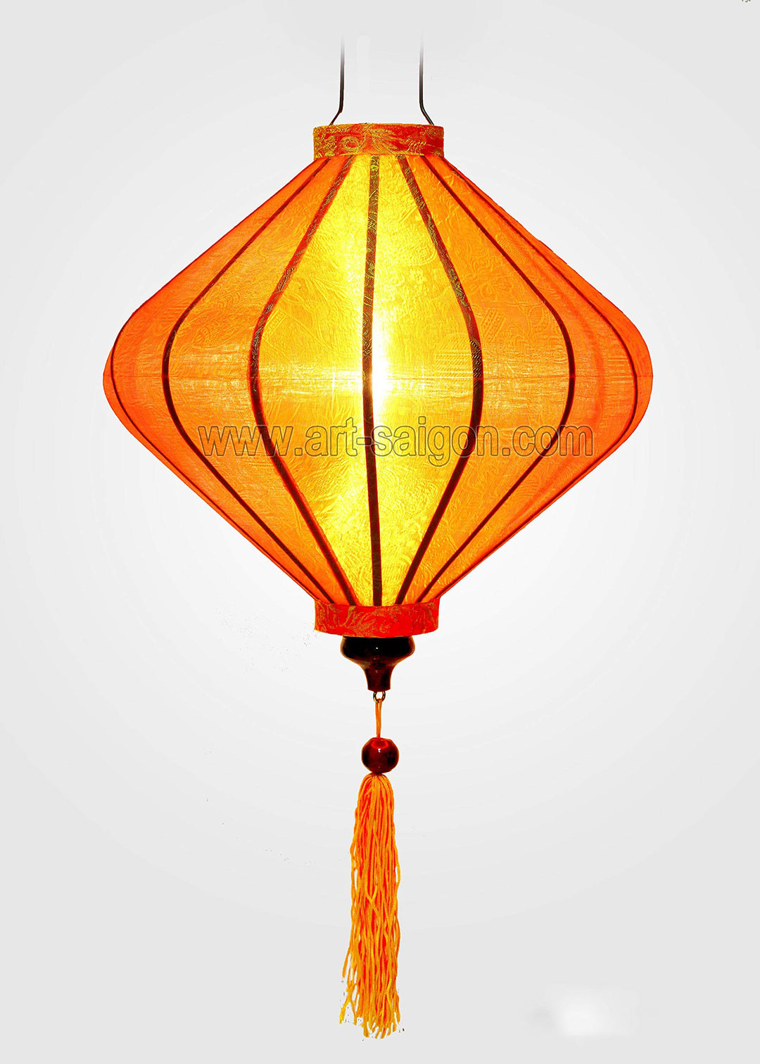 Lampion, asiatische Hoi an Seide, Orange, T – Ø 39 cm – Laterne aus Stoff, Bambus und Holz – Handwer