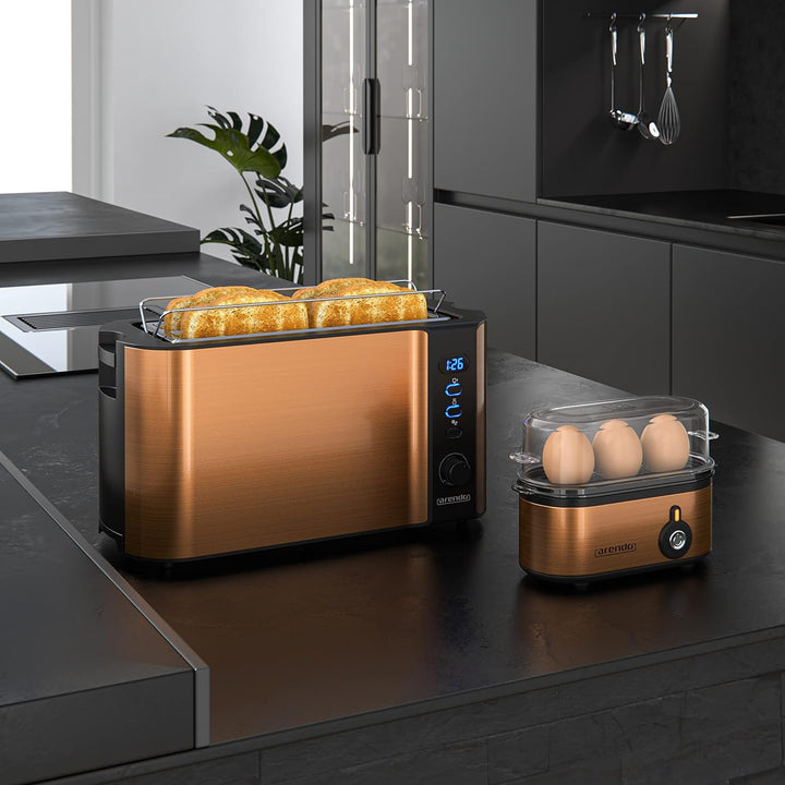 Arendo - Set Toaster FRUKOST mit Eierkocher THREECOOK Edelstahl Kupfer, Toaster 4 Scheiben, LED-Disp