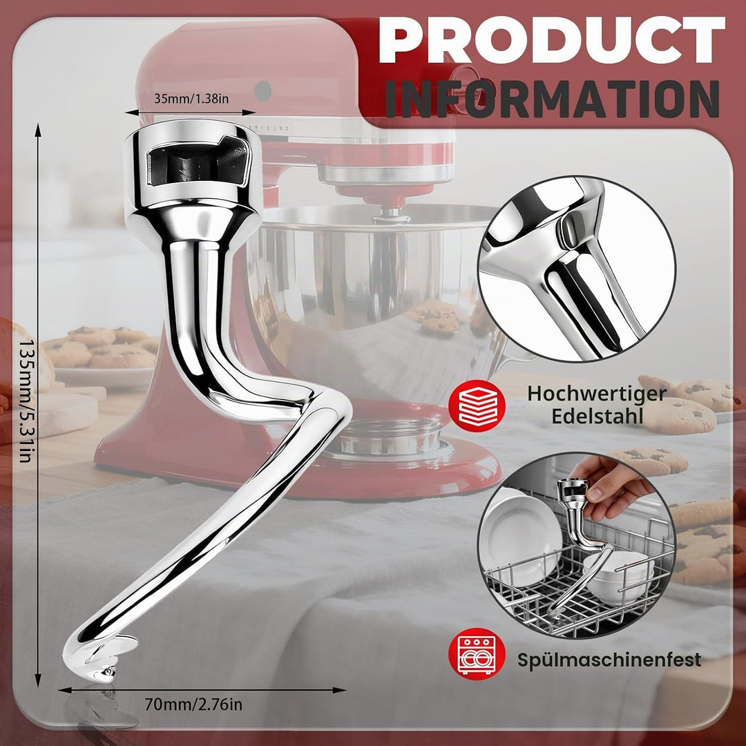 Edelstahl Knethaken für KitchenAid 4,5/5qt Kippkopf K45DH für Knethaken KitchenAid Edelstahl Zubehör