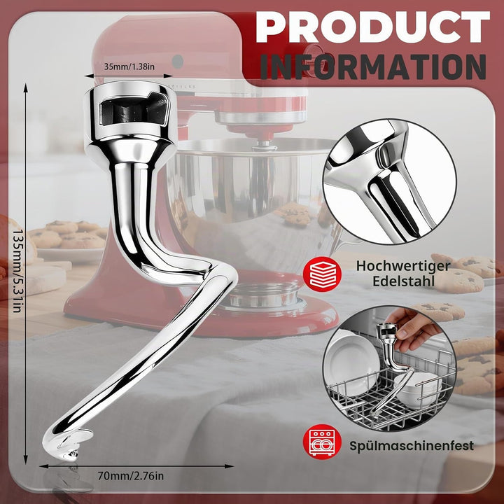 Edelstahl Knethaken für KitchenAid 4,5/5qt Kippkopf K45DH für Knethaken KitchenAid Edelstahl Zubehör