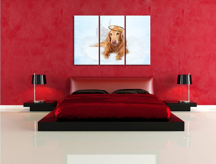 Pixxprint Hundeengel auf Wolke# als Leinwandbild | Grösse: 3 Teilig (120x80) | Wandbild| Kunstdruck