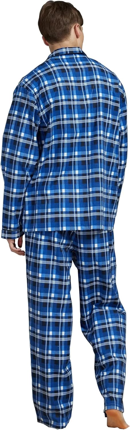Amaxer Flanell Schlafanzug Herren 100% Baumwolle Pyjama mit Knopfleiste Set Lang Warmer Winter Schla