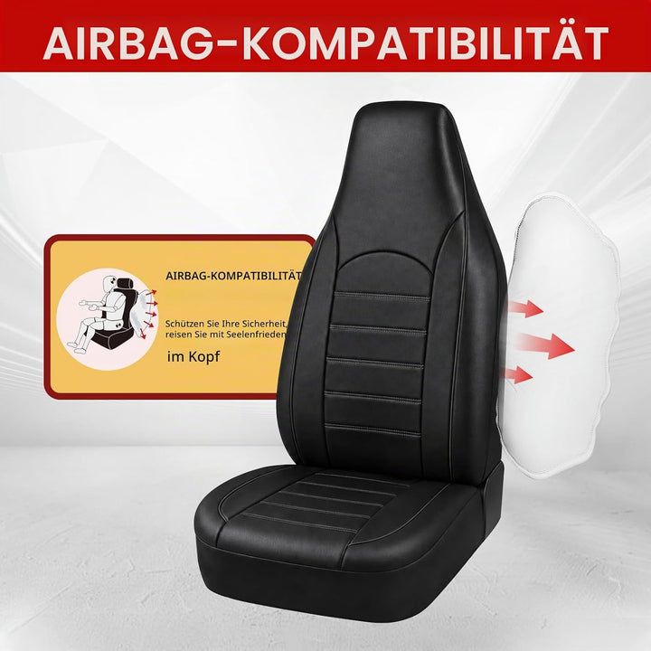 AUTOYOUTH Universal Vordersitzbezüge, wasserdicht, PU-Leder, Schwarz, Airbag-kompatibel, Paar, für S