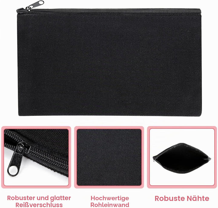 SENENQU 30 Stück DIY Blanko Stoffbeutel Schwarz Mit Reissverschluss, 12 × 21cm Klein Stoffbeutel Zum
